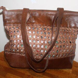 Woven Leather Tote Bag in Brown